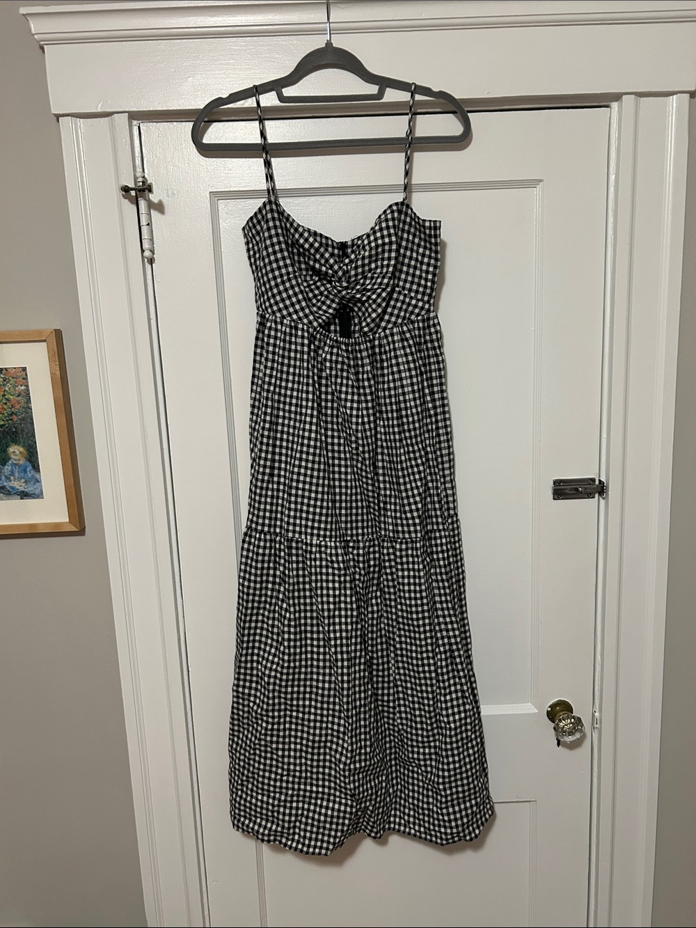 Park & Fifth Black and White Gingham Maxi Dress with Front Knot